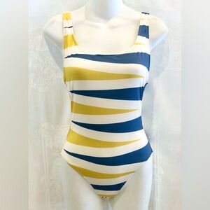SOLID & STRIPED Ivory Yellow Blue 1 Pc Tank Swim Suit S $158